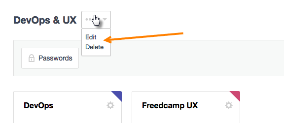 Edit project groups on Freedcamp's Dashboard