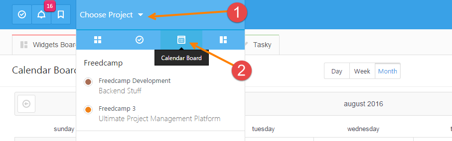 Access Calendar Board in Freedcamp